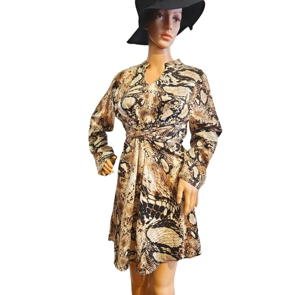 SHEIN | Dresses | Brown Snake Skin Print Wrap Tie Kneehigh Dress Large By  Shein | Poshmark